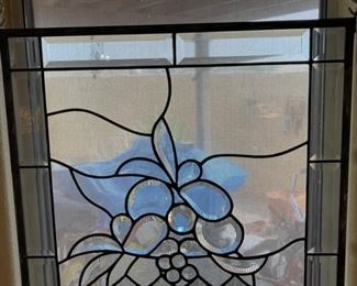 Victorian leaded Clear Beveled Stained Glass Panel	37x21in	
