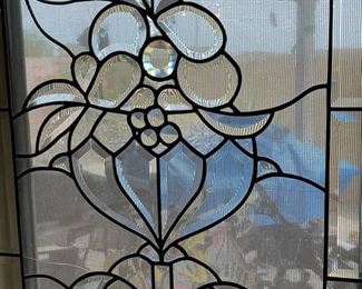 Victorian leaded Clear Beveled Stained Glass Panel	37x21in	
