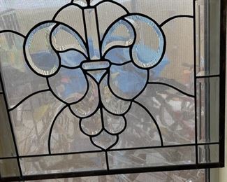 Victorian leaded Clear Beveled Stained Glass Panel	37x21in	
