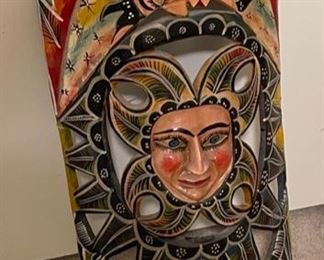 Mexican Folk Art Carved Wood Sun Moon  Wall Hanging	33x13x4in	HxWxD

