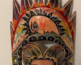 Mexican Folk Art Carved Wood Sun Moon  Wall Hanging	33x13x4in	HxWxD
