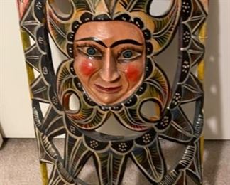 Mexican Folk Art Carved Wood Sun Moon  Wall Hanging	33x13x4in	HxWxD

