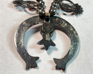 Antique Navajo Squash Blossom Silver & Coral Native American Pawn Necklace	25in	
