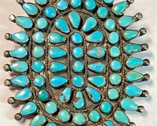 Zuni Silver & Turquoise Petit Point Pendant Belt Buckle Native American  Pawn Jewelry	2.75 x 2.25in	
