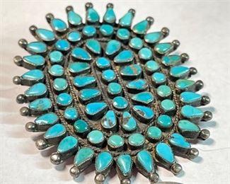 Zuni Silver & Turquoise Petit Point Pendant Belt Buckle Native American  Pawn Jewelry	2.75 x 2.25in	
