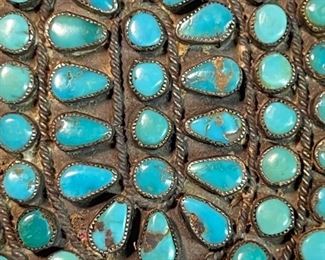 Zuni Silver & Turquoise Petit Point Pendant Belt Buckle Native American  Pawn Jewelry	2.75 x 2.25in	
