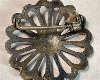Navajo Sand Cast Silver & Turquoise Rosette Concho Belt Buckle Pendant Native American	2.5x2.5in	
