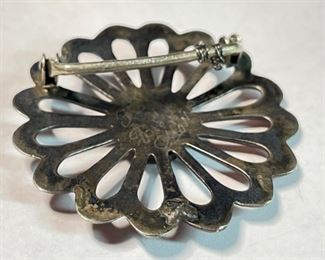 Navajo Sand Cast Silver & Turquoise Rosette Concho Belt Buckle Pendant Native American	2.5x2.5in	

