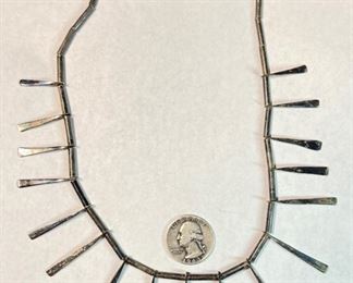 Vintage Mexico Sterling Silver Necklace Modernist	18.5in Long	
