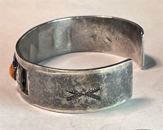 Navajo Silver & Coral Bracelet Native American Pawn Jewelry	6	
