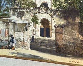 Original Art James Asher Candle seller at Santiago Apestol Painting	Frame: 24x24.5in. Art: 15.5x16in	
