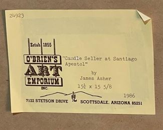 Original Art James Asher Candle seller at Santiago Apestol Painting	Frame: 24x24.5in. Art: 15.5x16in	
