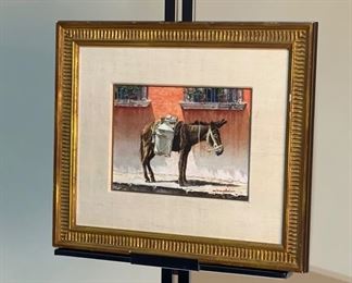 Original Art James Asher Waiting by the Red Wall Watercolor Painting	Frame: 19x22.5in. Art: 9x12in	
