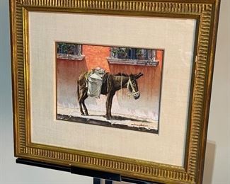 Original Art James Asher Waiting by the Red Wall Watercolor Painting	Frame: 19x22.5in. Art: 9x12in	
