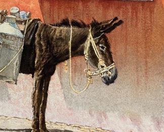 Original Art James Asher Waiting by the Red Wall Watercolor Painting	Frame: 19x22.5in. Art: 9x12in	
