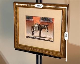 Original Art James Asher Waiting by the Red Wall Watercolor Painting	Frame: 19x22.5in. Art: 9x12in	
