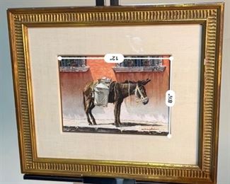 Original Art James Asher Waiting by the Red Wall Watercolor Painting	Frame: 19x22.5in. Art: 9x12in	
