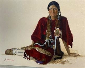 Original Art Gerald Farm Cinnamon Native American Woman Painting	Frame: 21.5x25.5in. Art: 12x16in	

