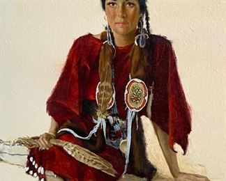 Original Art Gerald Farm Cinnamon Native American Woman Painting	Frame: 21.5x25.5in. Art: 12x16in	
