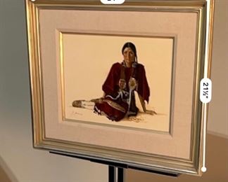 Original Art Gerald Farm Cinnamon Native American Woman Painting	Frame: 21.5x25.5in. Art: 12x16in	
