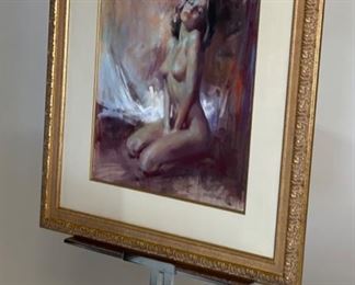 Original Art Harley Brown Soon a Kiss Pastel Painting Nude	Frame: 32.5x29.5 Art: 20x17in	

