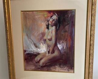 Original Art Harley Brown Soon a Kiss Pastel Painting Nude	Frame: 32.5x29.5 Art: 20x17in	
