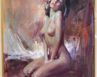 Original Art Harley Brown Soon a Kiss Pastel Painting Nude	Frame: 32.5x29.5 Art: 20x17in	
