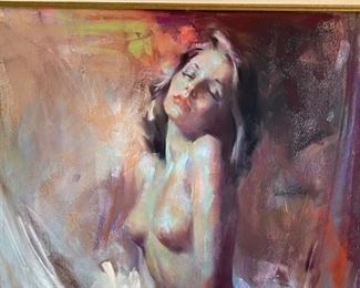 Original Art Harley Brown Soon a Kiss Pastel Painting Nude	Frame: 32.5x29.5 Art: 20x17in	
