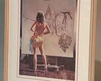 Signed Litho Robert Sarsony  Model with a Bonnet Lithograph Print	Frame: 25x29in Art: 24x18in	
