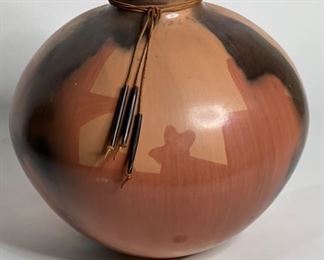 Native American Pottery with Horn Tassels Signed 1291	12.5in H x 12in Diameter	
