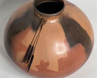 Native American Pottery with Horn Tassels Signed 1291	12.5in H x 12in Diameter	
