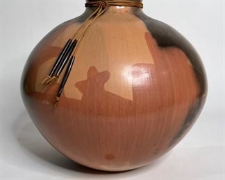 Native American Pottery with Horn Tassels Signed 1291	12.5in H x 12in Diameter	
