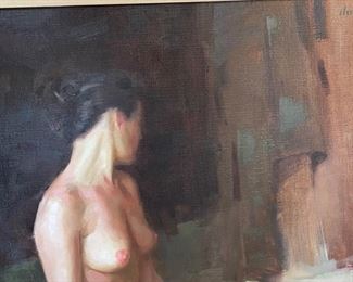 Original Art Kang Cho Model Reading Oil Painting  Nude	Frame: 29.75x25.75 Art: 24x20in	
