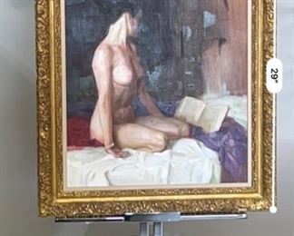 Original Art Kang Cho Model Reading Oil Painting  Nude	Frame: 29.75x25.75 Art: 24x20in	
