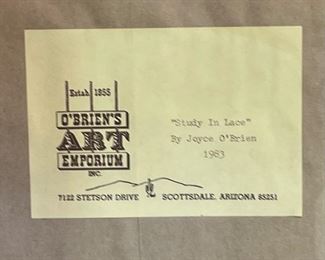 Original Art Joyce O'Brien Study in Lace 1983  Painting	Frame: 37.5x43.75. Art: 30x36in	
