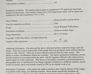 Signed Giclee Ron Burns Family Outing  Art Litho numbered	Frame: 39x56.5in. Art: 27.75x45in	
