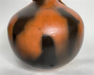 Studio Made Native American  Feather & Bone Tassel  Pot Pottery	13in H x 12.75in Diameter	
