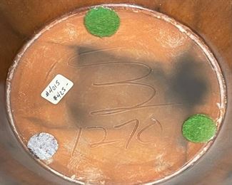 Studio Made Native American  Feather & Bone Tassel  Pot Pottery	13in H x 12.75in Diameter	
