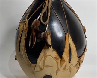 Studio Made Native American Leather Wrapped Pot Pottery	15.5in H x 12in Diameter	
