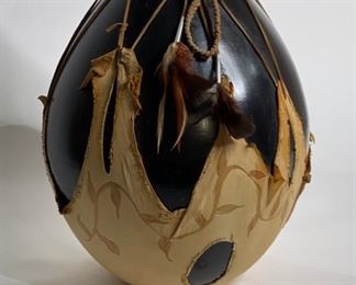 Studio Made Native American Leather Wrapped Pot Pottery	15.5in H x 12in Diameter	
