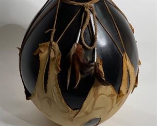 Studio Made Native American Leather Wrapped Pot Pottery	15.5in H x 12in Diameter	

