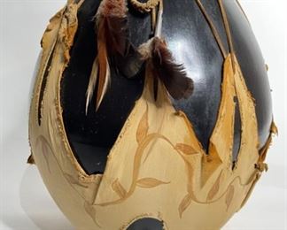 Studio Made Native American Leather Wrapped Pot Pottery	15.5in H x 12in Diameter	
