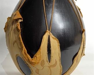 Studio Made Native American Leather Wrapped Pot Pottery	15.5in H x 12in Diameter	
