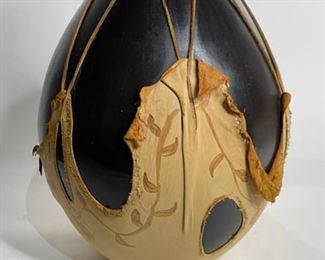 Studio Made Native American Leather Wrapped Pot Pottery	15.5in H x 12in Diameter	
