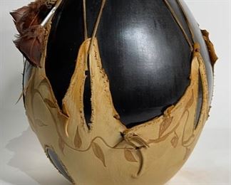 Studio Made Native American Leather Wrapped Pot Pottery	15.5in H x 12in Diameter	
