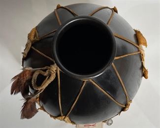 Studio Made Native American Leather Wrapped Pot Pottery	15.5in H x 12in Diameter	
