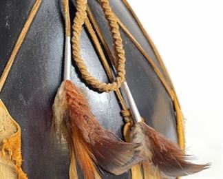 Studio Made Native American Leather Wrapped Pot Pottery	15.5in H x 12in Diameter	
