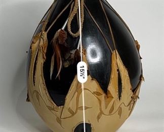 Studio Made Native American Leather Wrapped Pot Pottery	15.5in H x 12in Diameter	
