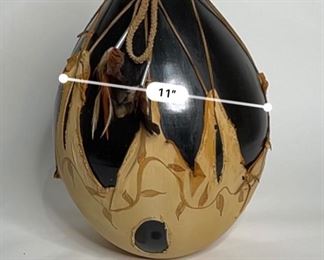 Studio Made Native American Leather Wrapped Pot Pottery	15.5in H x 12in Diameter	

