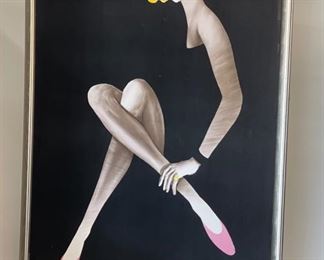 Vintage Original Bernard Villemot Bally  Femme Blonde  Framed Lithographic Poster IMR IPA 94500 Champigny  La femme en noir.	Frame: 65x49.25x1in	HxWxD
